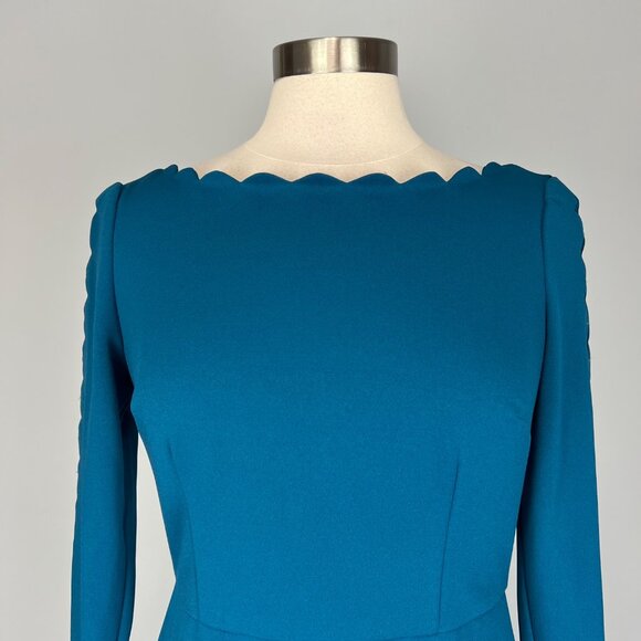 Adrianna Papell Womens Scalloped Neck Dress Teal Blue Cutout Long Sleeve size 6 - Picture 3 of 13